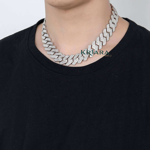 Men's Rhodium Plated 925 Silver <b>Statement</b> <b>Necklace</b> Baguette Cut Lab Grown Diamond Channel Setting Geometric Link Chain Hiphop - Product Image 5