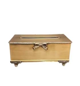 Boîte à mouchoirs en forme de rectangle de luxe faite à la main fleur attachée en métal avec support fini or Logo personnalisable pour revendeur - Product Image 3