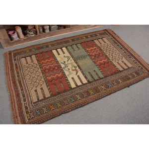 <b>Traditional</b> Brown Beige Patchwork <b>Rug</b> 3.9 X 6 ft Vintage Turkish Wool Faux Rabbit Fur Latex <b>Living</b> <b>Room</b> Hallway Decorations - Product Image 5