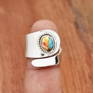 Oyster <b>Copper</b> Turquoise Adjustable Ring in 925 Sterling Silver Oval Stone <b>Anniversary</b> Jewelry <b>Gift</b> - Product Image 1