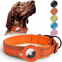 Collier pour chien rembourré en cuir et nylon réfléchissant, résistant, écologique, avec support AirTag, réglable pour les races de chiens de petite, moyenne et grande taille, et les chats