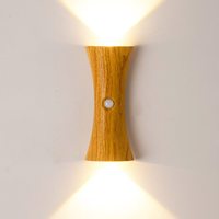 Applique murale LED effet bois avec détecteur de mouvement, double sens, pour chevet, installation magnétique sans fil