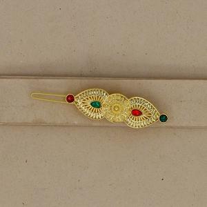 Pasador de Pelo con Diseño de Moda para Mujer, con Piedras Rojas y Verdes, Chapado en Oro Premium, Estilo Árabe, Medio Oriente, Omán, África - Product Image 1