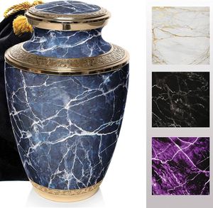 Cremation <b>Urn</b>, <b>Urns</b> <b>for</b> Human <b>Ashes</b>, Personalized Marble Finish Metal Funeral <b>Urn</b> With Velvet Bag (Blue Large) - Product Image 3
