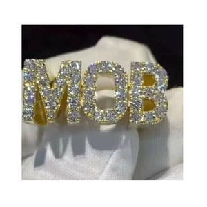 5.00 carat Hip Hop coupe ronde VVS Moissanite plaqué or jaune bague de lettre de mariage pour hommes en argent sterling 925 - Product Image 6