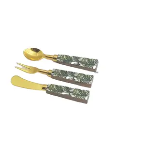 Best Selling Products Gift Golden Blade With Enamel Print Wood Handle Flatware Dinnerware 304 Stainless Steel Steak Knife