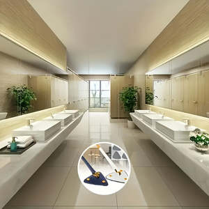 Ensemble de serpillères rotatives triangulaires 360° avec long manche, lavage et essorage mains libres, nettoyage humide et sec double usage avec motif rectangulaire - Product Image 3