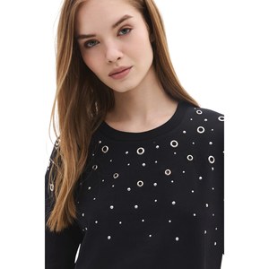 Camiseta Casual de Mujer, Corte Ajustado, 100% Algodón, con Cuello de Lazo Decorado con Diamantes, Orificios de Malla, Suave y Transpirable, desde XS hasta XXS - Product Image 2