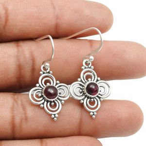 มาใหม่คุณภาพสูง925เงินสเตอร์ลิงธรรมชาติโกเมนสีแดงต่างหูรูปดอกไม้ทำด้วยมือเครื่องประดับอินเดียสำหรับเธอ - Product Image 3