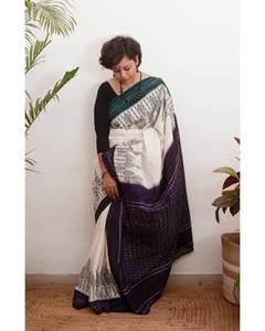 Lino moderno Impresión digital Saree Tendencia para bodas Diwali Ocasiones en la playa - Product Image 3