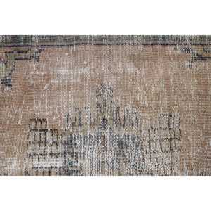 Turkish Vintage Rug 2.9x8.4 ft, <b>Brown</b> Floral <b>Wool</b> Rug - Product Image 4