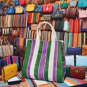 Sacs à provisions en toile plastique à rayures tissée PP en nylon recyclé Sacs à provisions écologiques réutilisables personnalisés Vente en gros Inde - Product Image 1