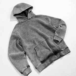 Custom Logo Zipper-up Solid Washed Distressed Embroidery Streetwear Acid Wash <b>Mens</b> <b>Hoodie</b> - Product Image 5