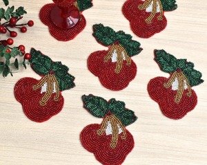 Sous-verre perlé en forme de cerise fait à la main tapis de boisson décoratifs cuisine Table à manger thé café porte-gobelet en vrac fournisseur en gros - Product Image 5