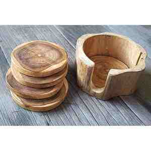 Dessous de verre élégant en bois classique fabriqué à la main avec support de tasse en laiton poli avec accents de pierre - Product Image 4