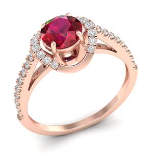 Anillo de Compromiso REYES Hecho a Mano en Oro Rosa de 14K con Diamantes y Rubí de Corte Brillante Redondo de 0.84 Quilates, Regalo para Mujer - Product Image 2