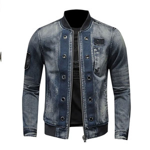 Veste en jean pour homme surdimensionnée déchirée de style streetwear, imprimée, en denim délavé, en gros, de qualité supérieure - Product Image 1