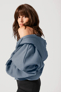 Sudadera con Capucha Deportiva Extra Grande de Forro Polar de Algodón para Mujer, de Alta Calidad, Color Azul Oscuro, con Cremallera, Talla Grande, Personalizada - Product Image 4