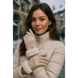 Guantes beige con pantalla táctil y puños de piel sintética para mujer ELD29 - Beige - Product Image 1