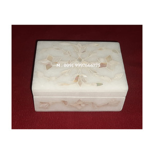 Caja de Joyería Rectangular de Mármol Blanco con Incrustaciones de Nácar, Acabado Pulido y Diseño Floral, para Decoración de Oficina - Product Image 1