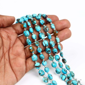 Perles de turquoise Mohave bleues pour la fabrication de bijoux, pierres précieuses lisses en turquoise bleue, perles en vrac à prix de gros en provenance d'Inde - Product Image 5