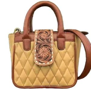 Eco-Friendly <b>Quilted</b> <b>Tote</b> <b>Bag</b> for Women Handmade with Elegant Hand-Tooled Leather for Daily & Office Use - Product Image 4