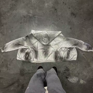 Antique Customized Spray Rhinestone Zipper up Hoodie Cropped Boxy Zip up Hoodies <b>for</b> <b>Man</b> Patch Work Hoodie - Product Image 6