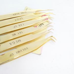 Pinzas para pestañas antiestáticas de precisión chapadas en oro profesional, pinzas para pestañas con volumen L de acero inoxidable con logotipo privado - Product Image 2