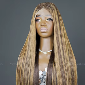 Precio al por mayor de hueso sedoso recto vietnamita Remy extensión del pelo Super doble dibujado peluca Frontal completa - Product Image 1