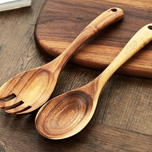Juego de Cucharas para Servir Ensaladas de Madera Artesanal Mirha International con 2 Espátulas, Utensilios Hechos a Mano Sostenibles, Tamaño S, Aptos para Congelador - Product Image 6