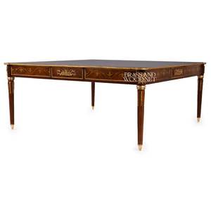 Mesa de Centro Cuadrada Grande de Madera de Lujo con Elegante Borde Incrustado y Detalles Ornamentales de Latón Dorado para Salas de Estar Clásicas - Product Image 4