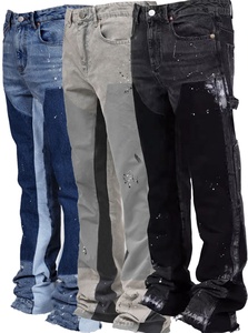 Jeans de menuisier vert coupe ajustée décontracté pour hommes pantalon évasé à empiècement de style designer personnalisé avec patchwork enduit de taille moyenne - Product Image 3