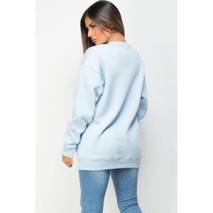 เสื้อสเวตเชิ้ตคอกลมโอเวอร์ไซส์สำหรับผู้หญิง สีฟ้าอ่อน ผ้าฟลีซ แขนยาว พิมพ์ลายตัวอักษร Trackstar OEM แบรนด์ส่วนตัว - Product Image 3