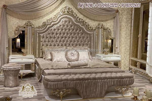 Lit King Size en cuir au Look moderne, lit fait à la main en bois de teck européen avec tables de nuit, ensemble de lit King Size de Style Antique Royal - Product Image 6