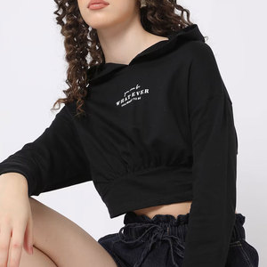 Top corto con capucha de Invierno para mujer, ropa informal, servicio ODM, estilo Y2K, forro polar de algodón 100% de alta calidad - Product Image 4