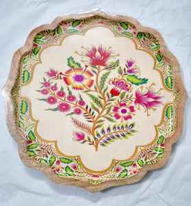 Plateau en céramique peint à la main avec des motifs miniatures traditionnels indiens, design côtier, plateau décoratif pour servir et exposer - Product Image 2