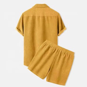 Conjuntos de chándal de verano para hombre, camisa transpirable abotonada, conjunto de camisa de pana y pantalones cortos para hombre, transpirable - Product Image 2