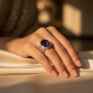 "Men's Rhodium Plated Oval Cut Topaz <b>Statement</b> <b>Ring</b>-925 Silver Fine Jewelry" - Product Image 2