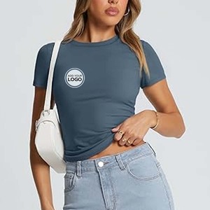 Camisetas Básicas de Manga Corta para Mujer, Cuello Redondo, Tops Holgados de Moda - Product Image 1