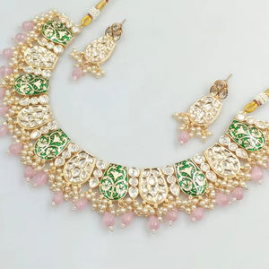 Indian Fancy Traditional Kudan Drop & Motipearl Gold Tone Kundan Pearl Choker <b>Necklace</b> With <b>Matching</b> <b>Earring</b> Set Women & Girl - Product Image 1