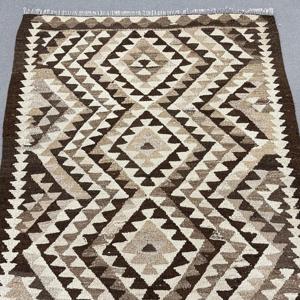 Vintage Runner Rug, 3.5x9.4 ft Turkish Rug, <b>Brown</b> Kilim <b>Wool</b> Rug - Product Image 4