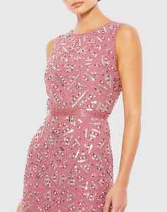 Vestido sexy para adultos silueta recta cuello redondo frente sólido rebordear longitud de té bordado modesto - Product Image 6