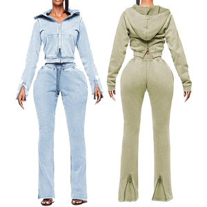 Women's Custom-Made Casual Two-Piece Set Fashionable Patterned Embroidered Pants Zipper Hooded <b>Long</b>-<b>Sleeved</b> <b>Top</b> - Product Image 2