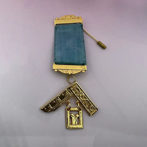 Royal and Select Members Breast Jewel Gold Plated Triangle Emblem Masonic Cryptic Rite Regalia with Ribbon Top quality Ronpex - Product Image 1