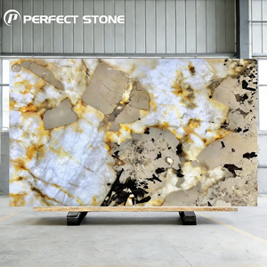 Piedras de pared de lujo Translúcido <span class=keywords><strong>Rosa</strong></span> Pandora Cuarcita para la decoración de la pared del hogar <span class=keywords><strong>Piedra</strong></span> de lujo Bookmatch - Product Image 3