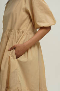Recién llegado, maxi vestido de algodón Beige, cómoda túnica tejida en capas con bolsillos y mangas largas - Product Image 3