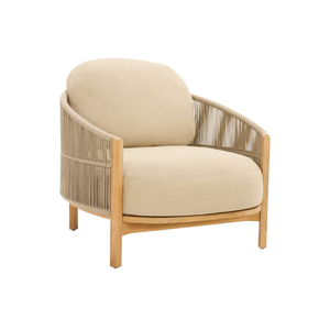 Luxury Solid Teak Garden Lounge Chair with Curved Rope Panel Armrest Plush Outdoor Seat Cushion for Living Room & Apartment Use - Product Image 4