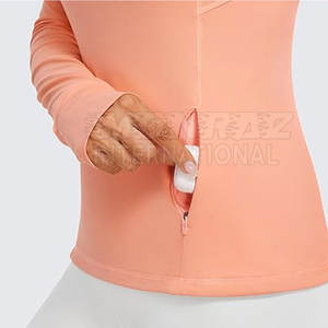 Chemises de compression à manches longues pour femmes, vente en gros, demi-fermeture éclair, séchage rapide, écologiques, respirantes, en spandex et coton, coupe ajustée, pour l'entraînement - Product Image 2