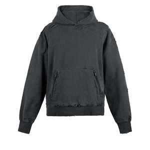 Hoodies personnalisés hip hop Streetwear Hole 100% coton lourd surdimensionné Old Wash Pullover Hole en détresse sweat à capuche vintage pour hommes - Product Image 2