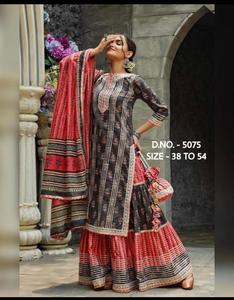 Kurti-Sharara y Dupatta con Zari Work, ropa de encaje para bodas y otras ocasiones - Product Image 2